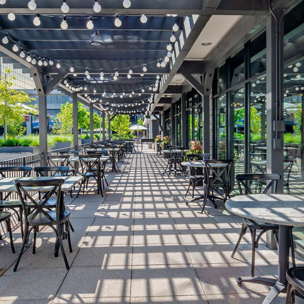 Outdoor seating at Basso on the Plaza