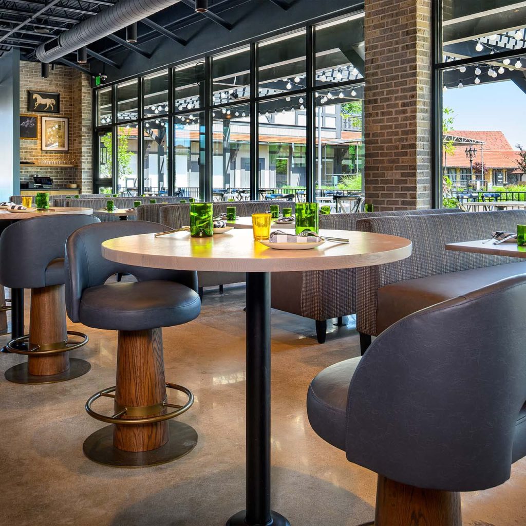 Indoor seating at Basso on the Plaza.